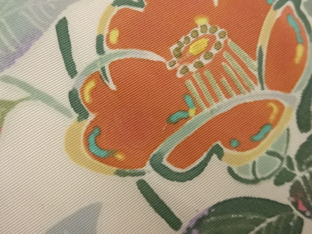  作家物　塩瀬椿模様名古屋帯